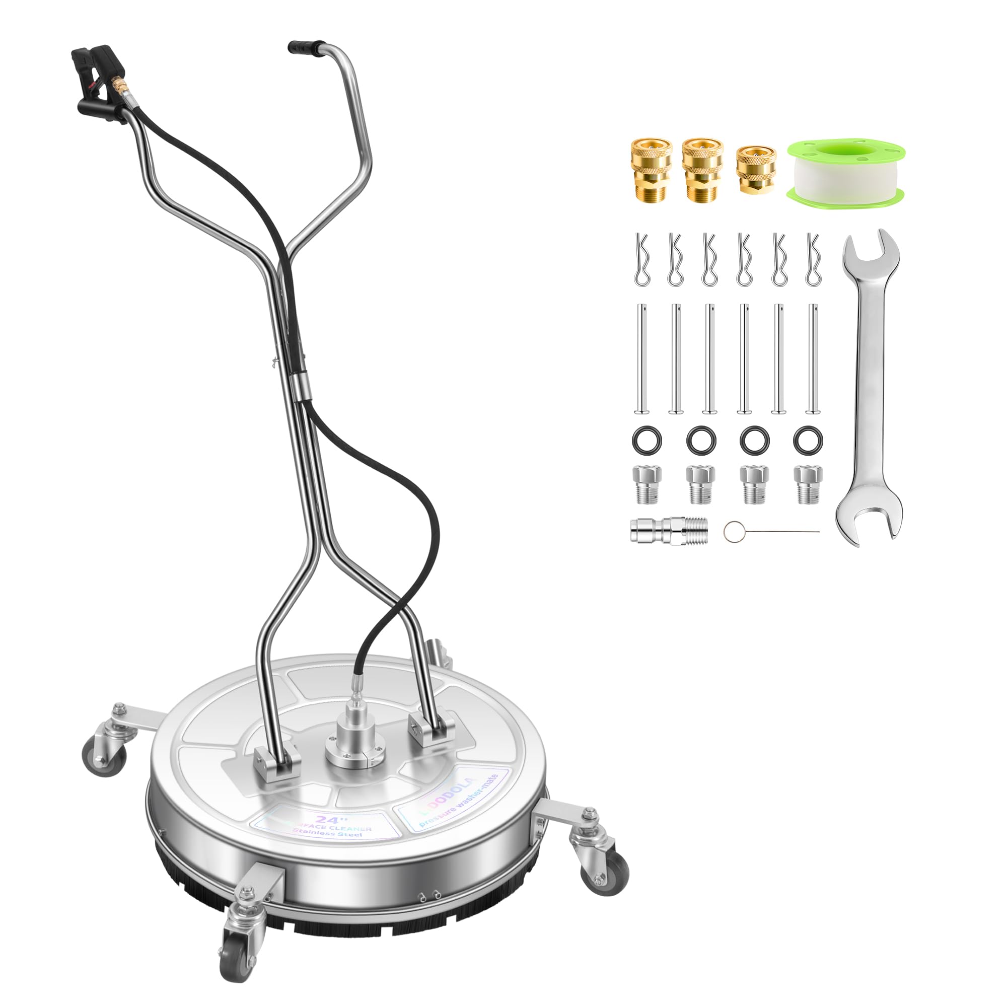 24" Pressure Washer Surface Cleaner with 4 Wheels - Stainless Steel Dual Handle Surface Cleaner for Pressure Washer Attachment for Concrete, Patio, Sidewalk, Deck and Driveways - PWS 24