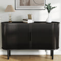 AraSyleon Mid-Century Modern Buffet Cabinet with Fluted Tambour Sliding Doors, 55'' Sideboard with 4 cabinets, Ample Storage for Dining Room & Living Room, Walnut Finish, Black
