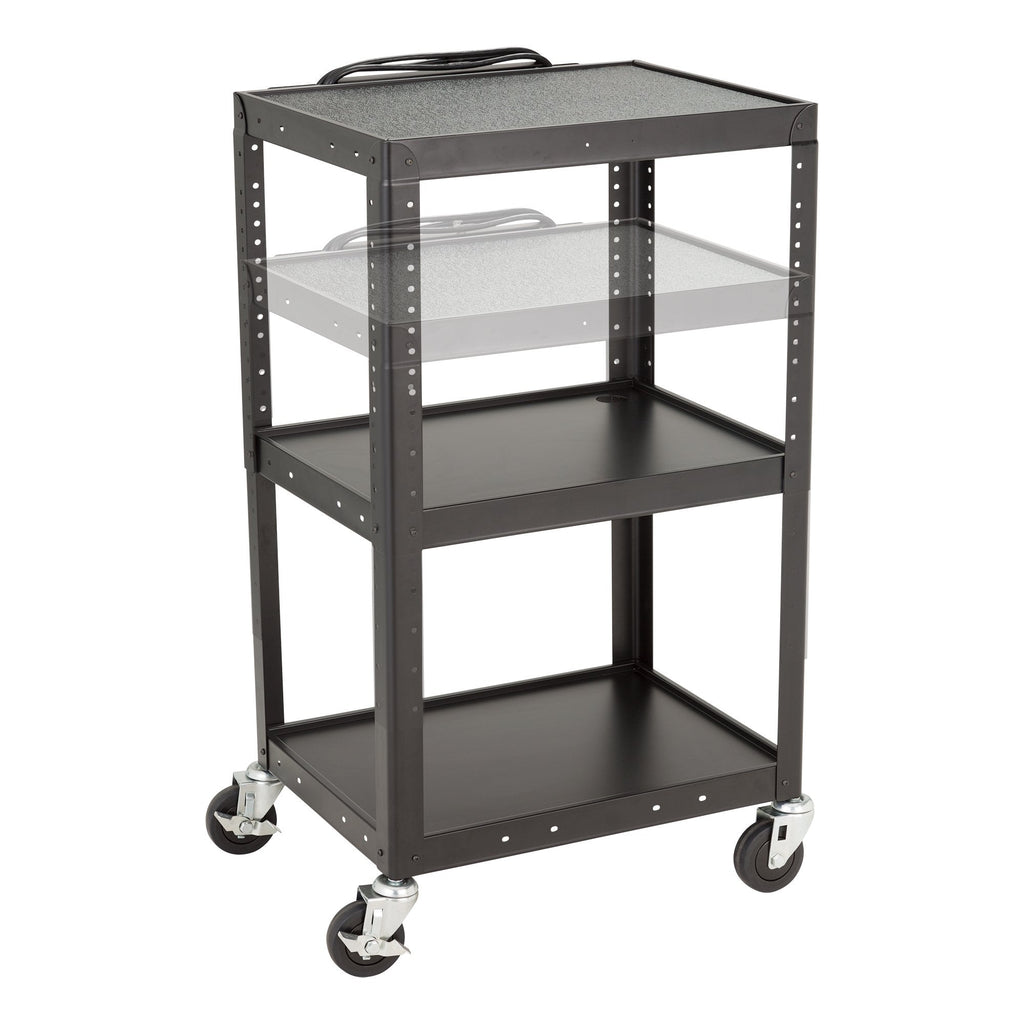 Norwood Commercial Furniture Adjustable Height Metal AV Cart with Electric Power Cord, Black