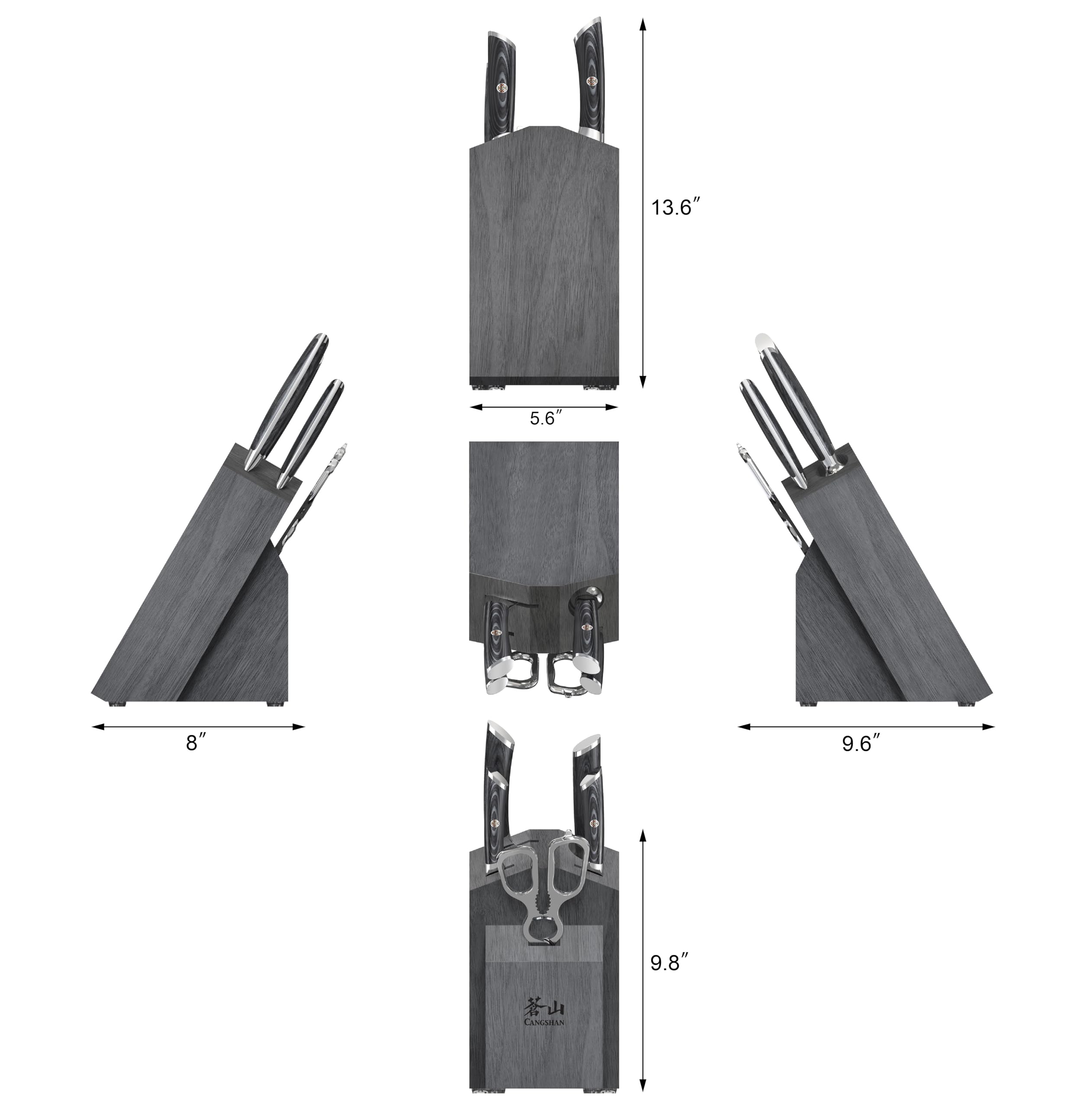 Cangshan KURO Series 6-Piece Knife Block Set, High Carbon X-7 Damascus Steel, Gray, 504333