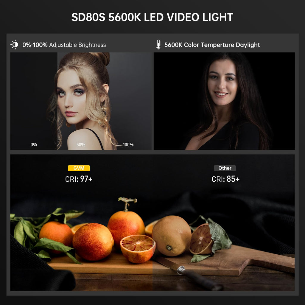 GVM 80W SD80S LED Video Light with Lantern Softbox and Tripod Stand Kit, 5600K Daylight Bowens Mount Studio Light, COB Continuous Output Lighting for Video Recording, APP Control, 12 Scenes, CRI97+