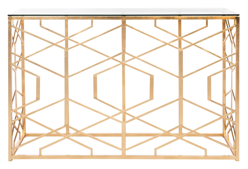 SAFAVIEH Couture Collection Sean Art Deco Geometric Gold Leaf Console Table (Fully Assembled)