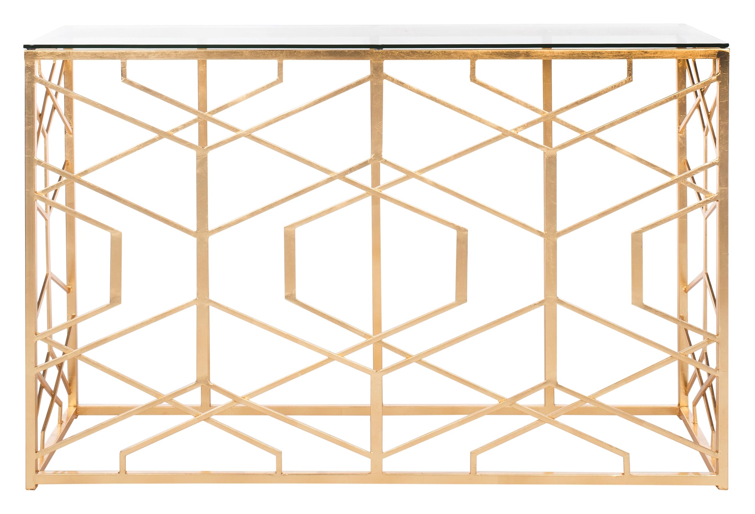 SAFAVIEH Couture Collection Sean Art Deco Geometric Gold Leaf Console Table (Fully Assembled)
