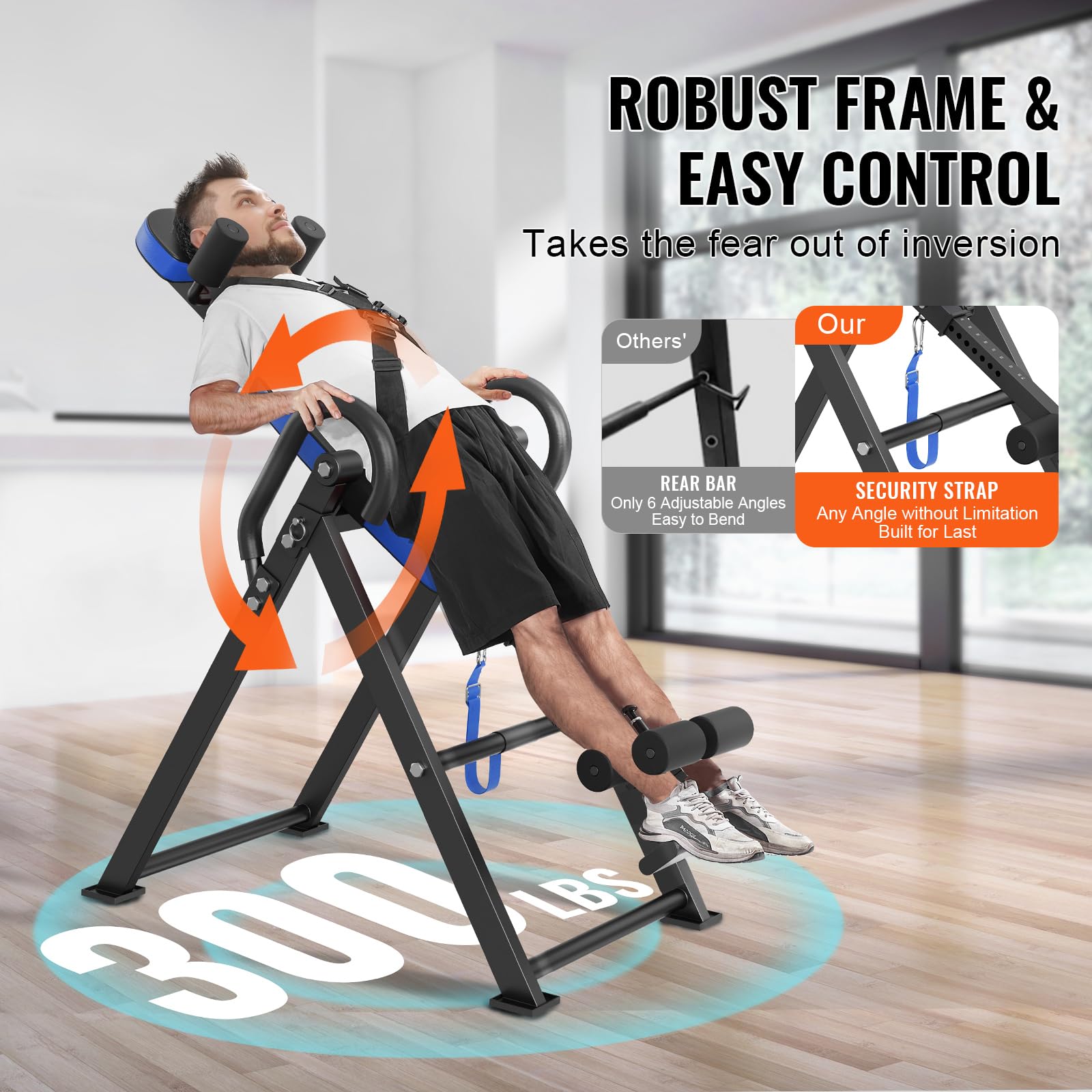 Happybuy Inversion Table, 300 lbs Capacity Heavy Duty Decompression Back Stretcher, Strength Training Equipment with Headrest, Ankle Lock & Adjustable Protective Belt, Blue/Black