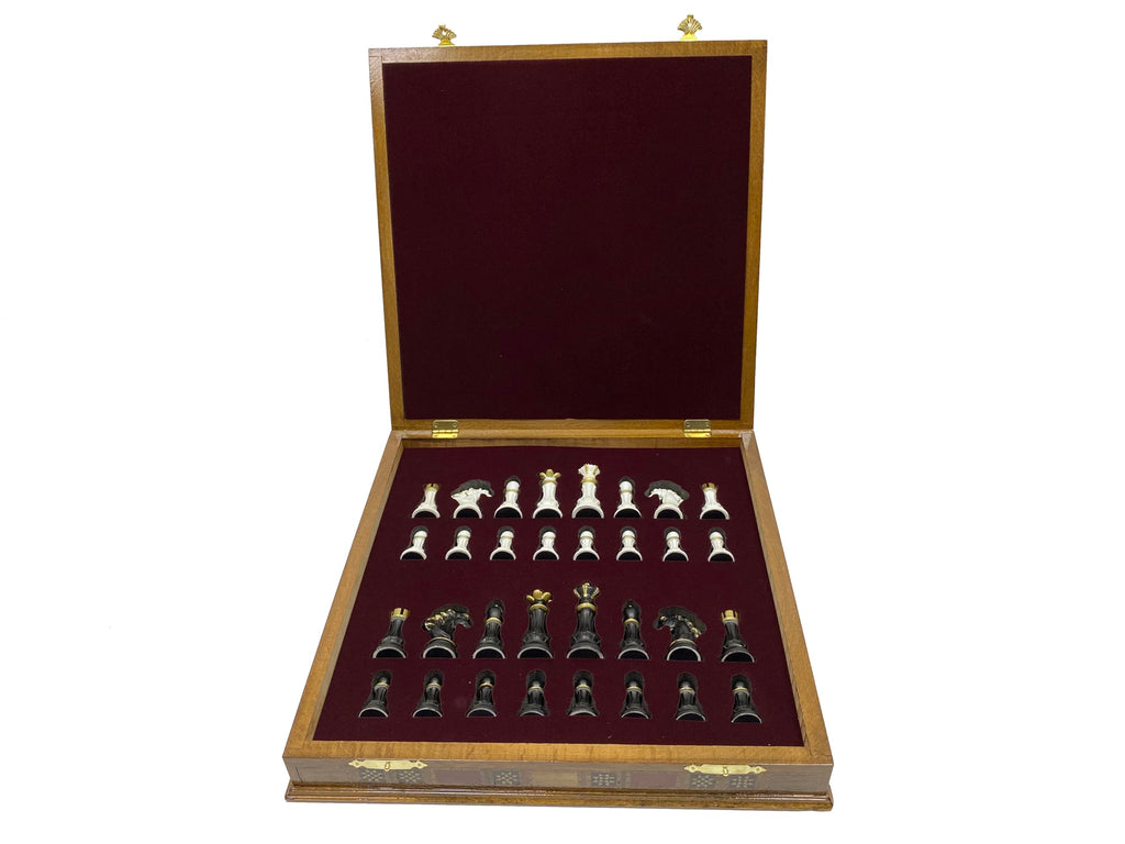 Antochia Crafts 16.5 Inches Large Chess Set - Wooden Chess Board with Mosaic Details and Legendary Hand Painted Luxury Chess Pieces (Black)