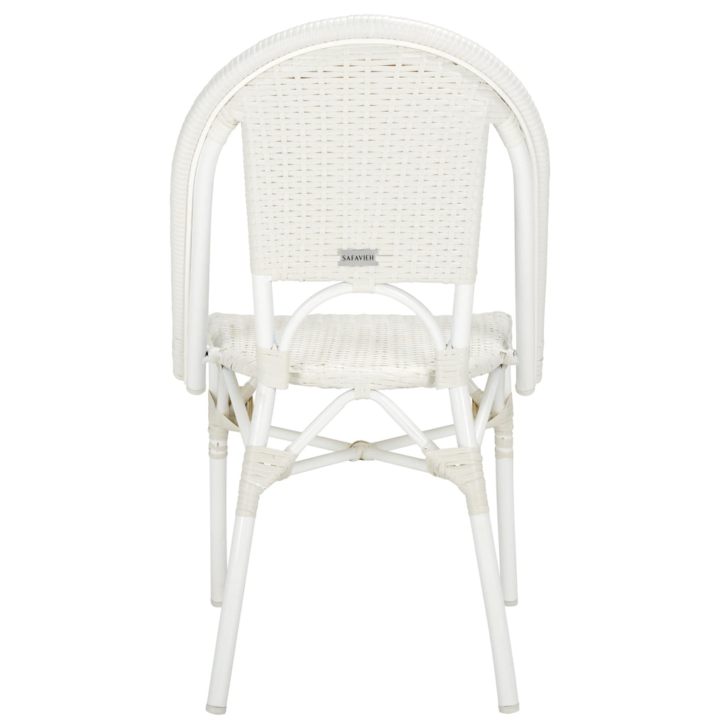 SAFAVIEH Outdoor - Torino Bistro Chair Set of 2 - White - Faux Wicker & Aluminum Frame - Bistro Side Chair Design - Ideal for Patio, Deck, Sunroom, Dining Area, 18" Seat Height (PAT7550C-SET2)
