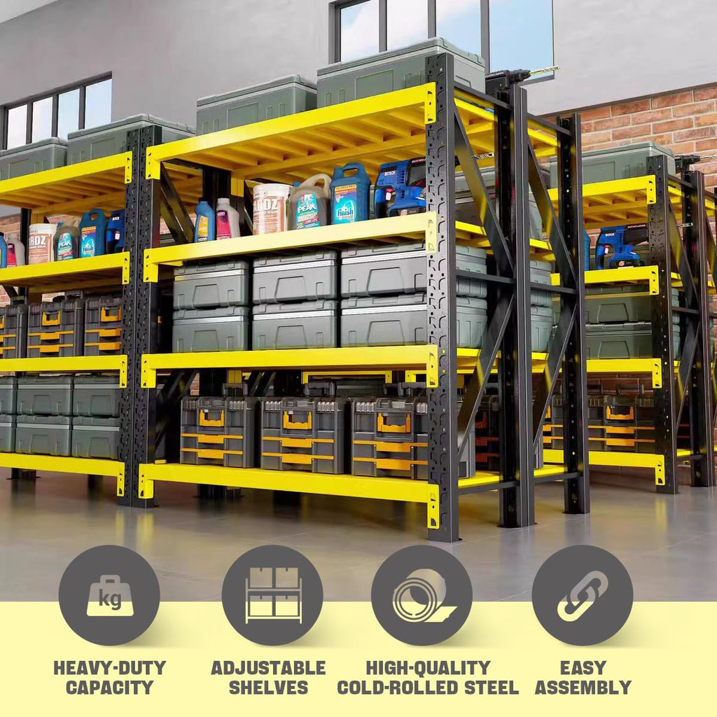 5000lbs Load Capacity,Heavy Duty 4-Tier Steel Shelving Unit, Adjustable Industrial Storage Rack for Garage Warehouse Workshop(Yellow and Black, W78.74*D23.62*H78.74)