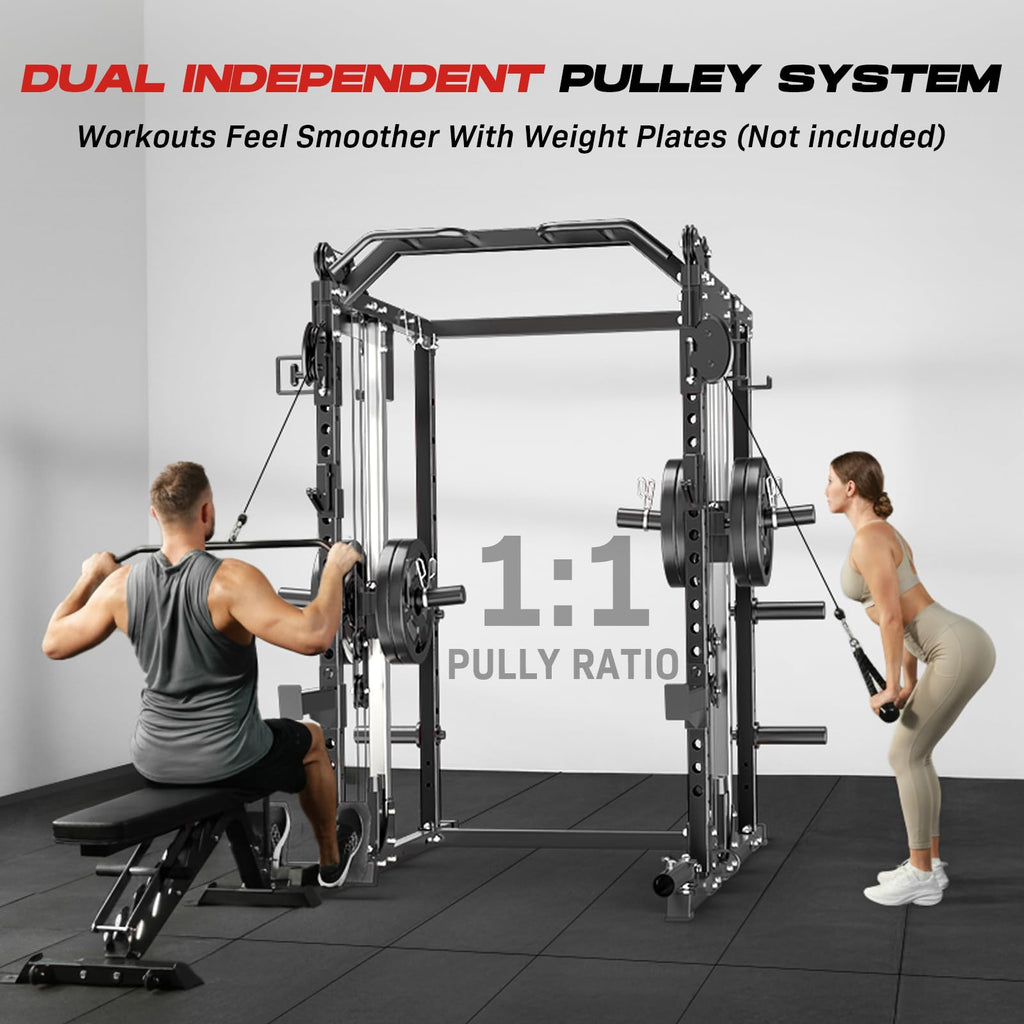 Roygym 2000LBS Power Cage, Power Rack with Cable Crossover System, All-in-One Squat Rack with Dual Independent Pulley System for Home Gym, Black