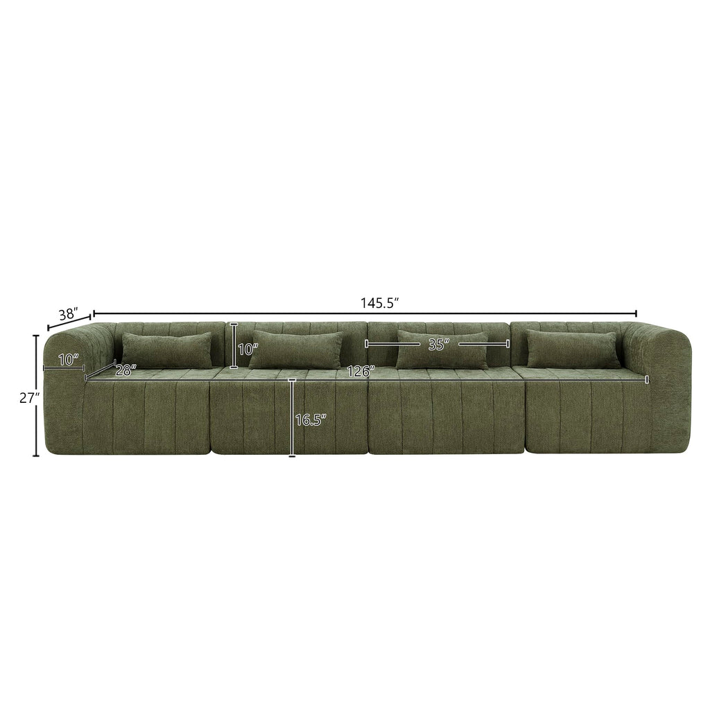 Christopher Knight Home Flarin 145.5" Convertible Sectional Sofa Couch, L-Shape Home Sofa Living Room, 4 Seat Sectional Sleeper Sofa, Fabric Upholstered Comfy Cloud Couch, No Assembly, Olive Green