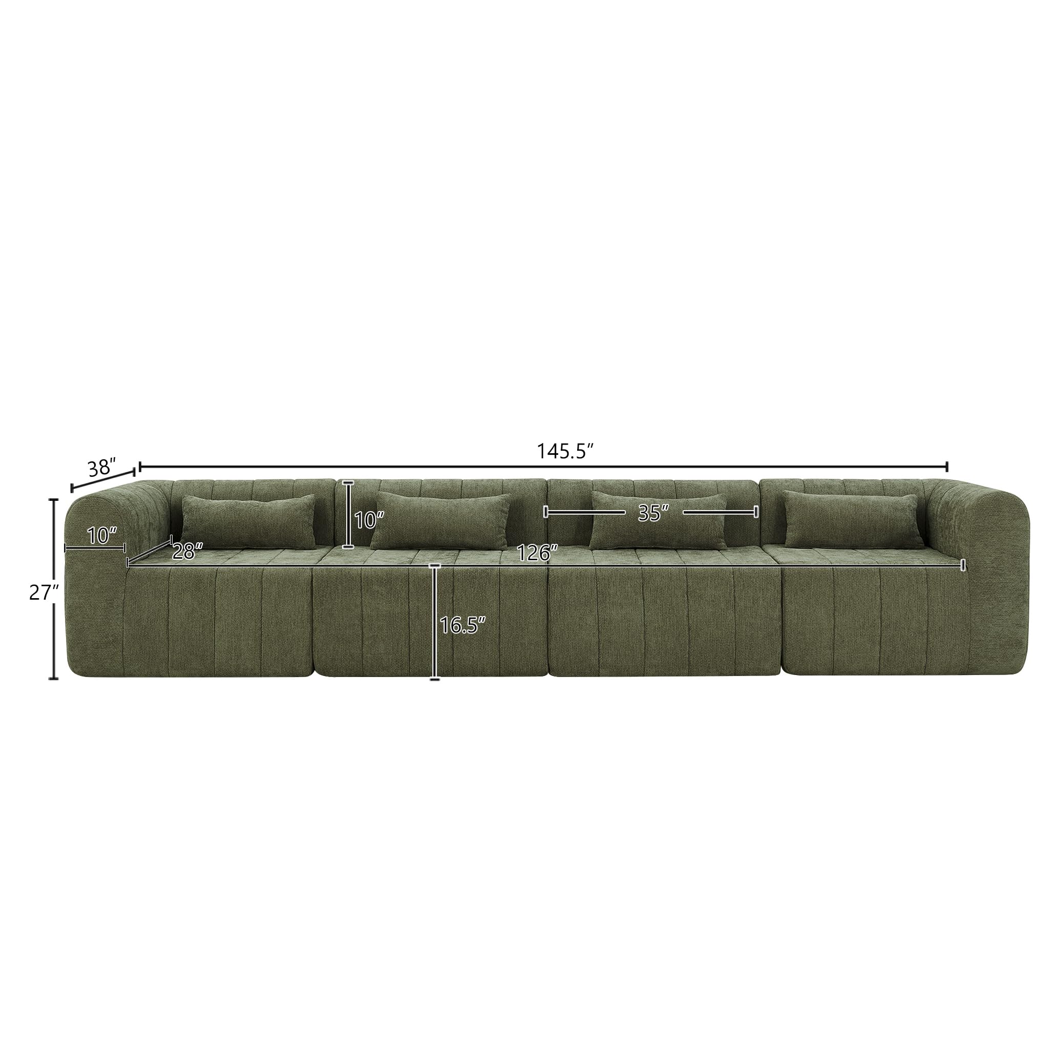Christopher Knight Home Flarin 145.5" Convertible Sectional Sofa Couch, L-Shape Home Sofa Living Room, 4 Seat Sectional Sleeper Sofa, Fabric Upholstered Comfy Cloud Couch, No Assembly, Olive Green