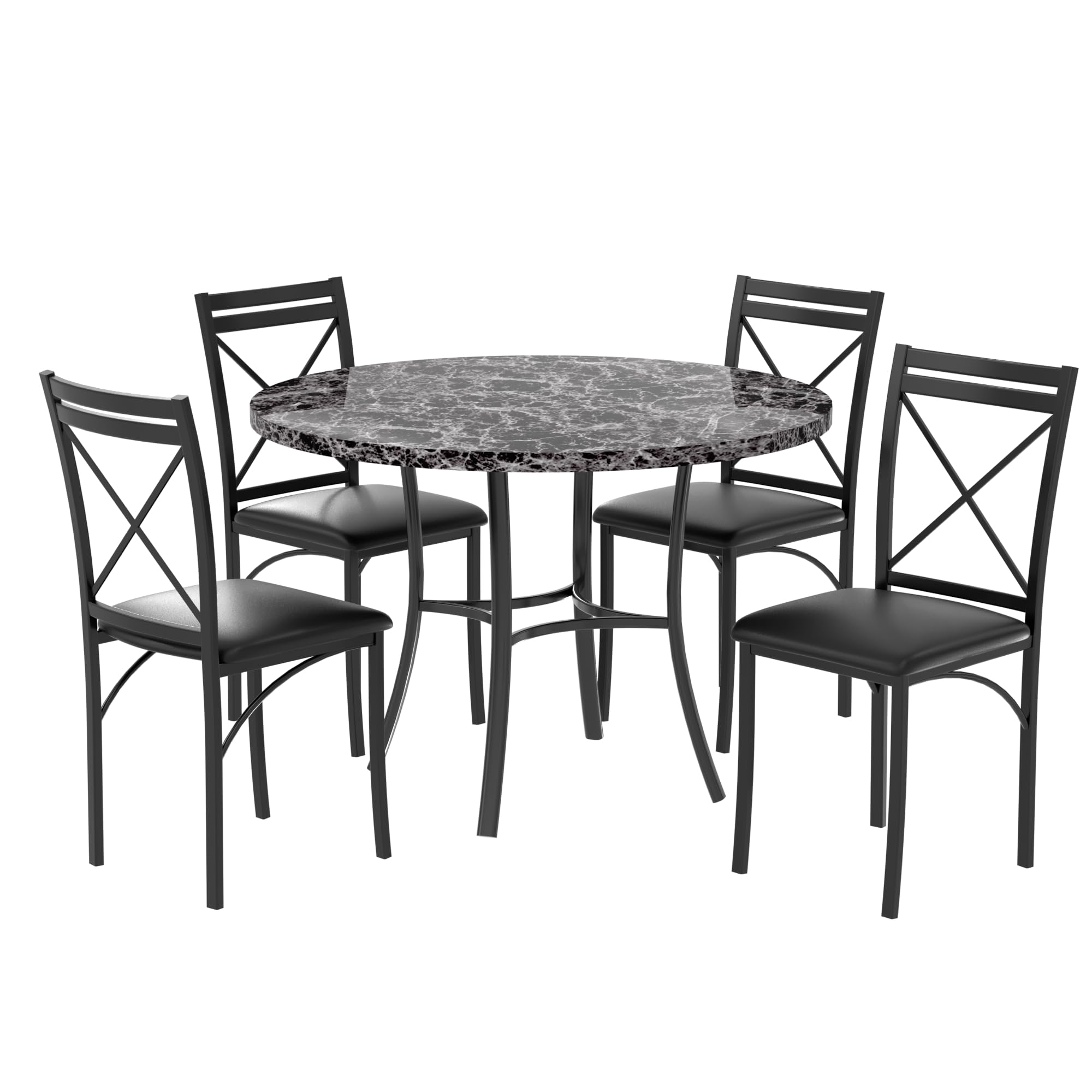 VECELO 5 Piece Dining Table Set for 4, Faux Marble Dinette with Chairs for Kitchen, Breakfast Nook, Small Space, Pure Black
