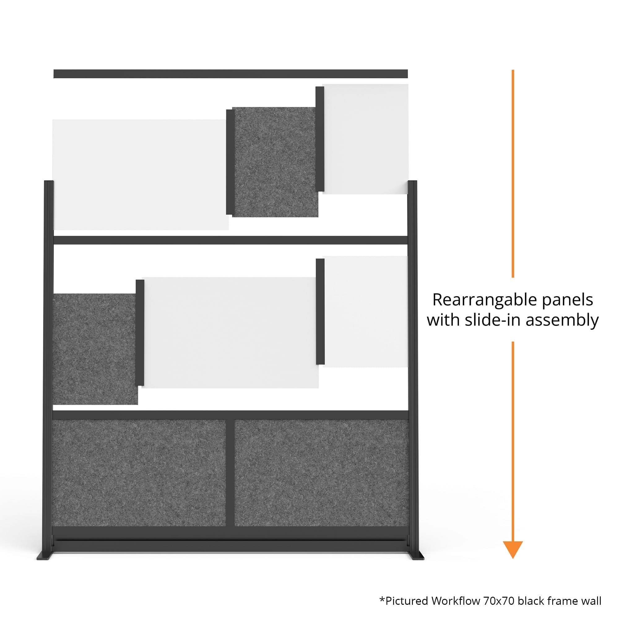 Modular Wall Partition Room Divider Bundle - Gray 70"x48" + 53"x48", 2 Cubicle Walls, Hinge & Casters for Flexible Office Divider & Room Divider Wall