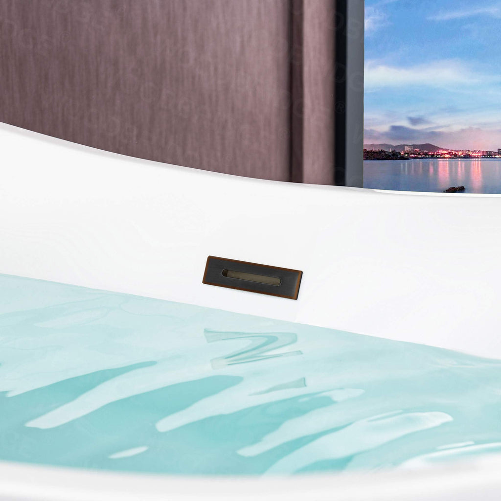 WOODBRIDGE 71" Acrylic Freestanding Bathtub Contemporary Soaking Tub, White Acrylic (Oil Rubbed Bronze Drain/Overflow),B0017 ORB Drain &O