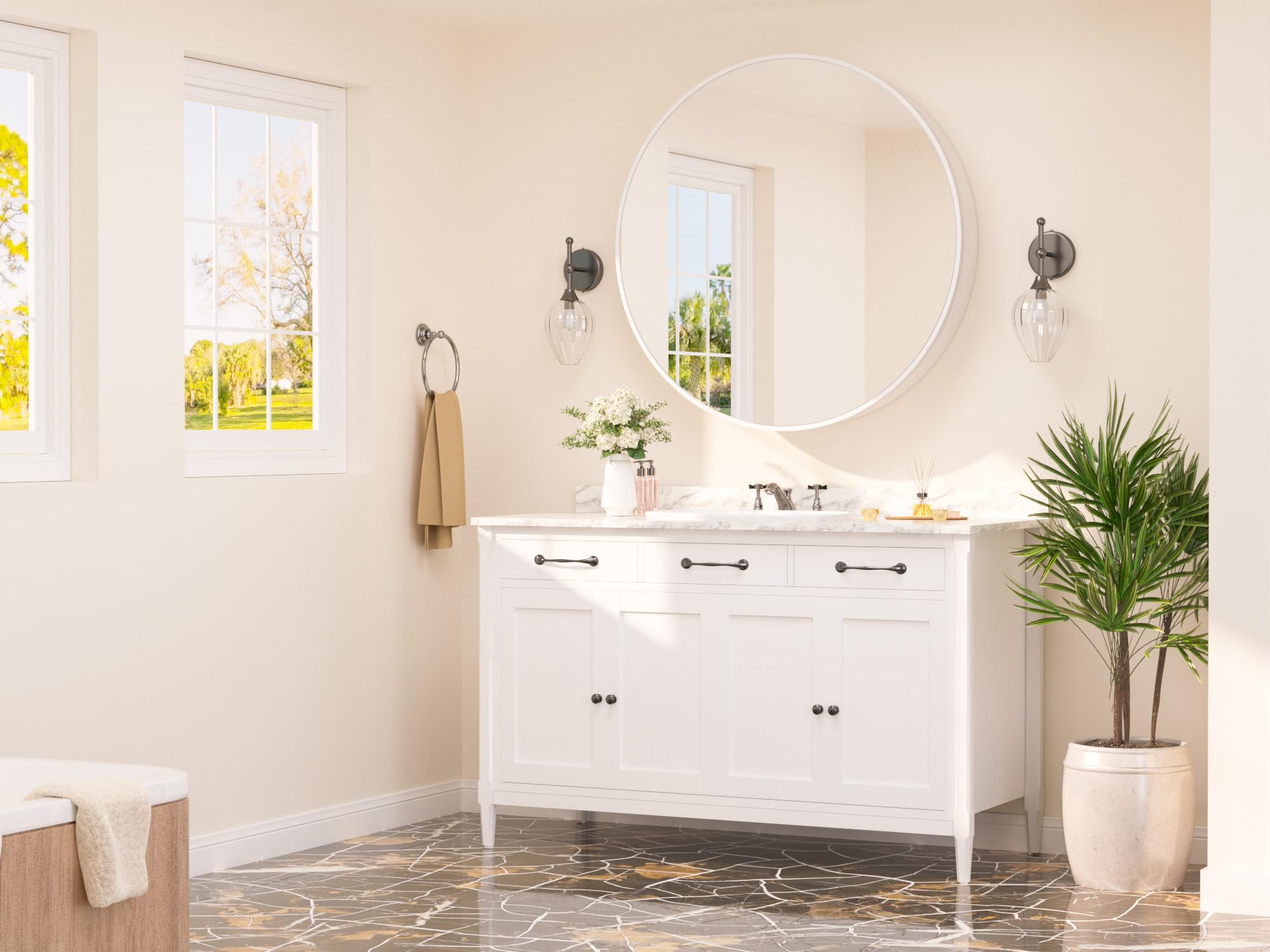 TETOTE Bathroom Mirror Cabinet 30 x 30 White Round Bathroom Medicine Cabinet with Mirror Adjustable Shelves Farmhouse Wall Mirror with Storage Surface Mounted