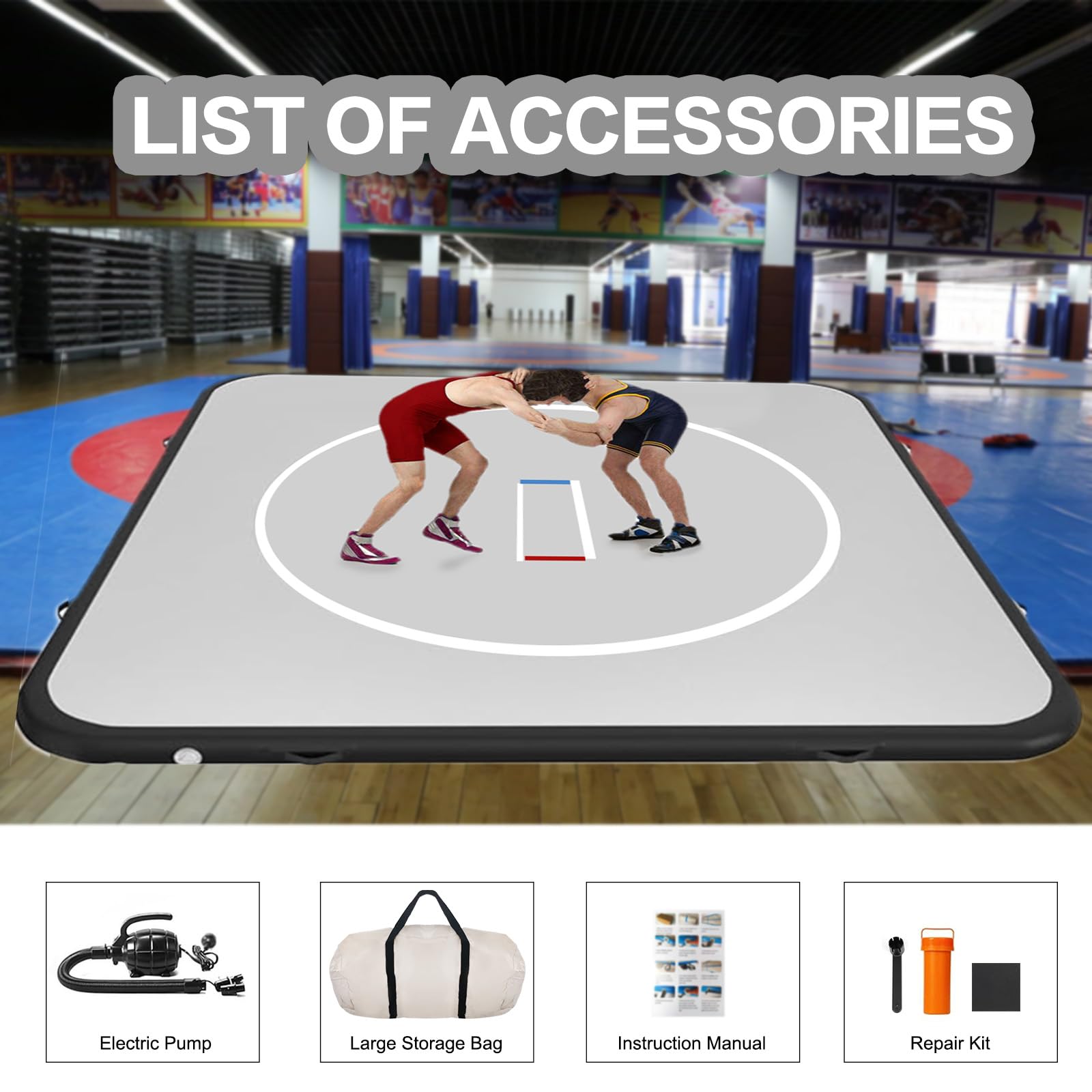 TOSPORT Inflatable Wrestling Mats Training Mat With Pump 4" Thick PVC Gymnastics Mat for Home Use/Tumbling/Jiu Jitsu/MMA/BJJ/Boxing/Judo/Yoga/Grappling (10ft*10ft*4in(3x3x0.1m))