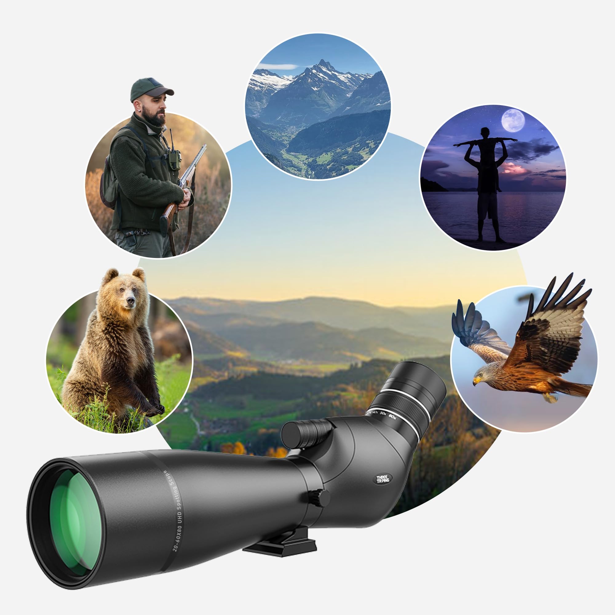 Three Triping Dual Focusing ED Spotting Scope, 20-60x80 Spotting Scopes with Phone Adapter, Tripod & Carrying Case, BAK4 Ultra High Definition, IPX7 Waterproof Fogproof for Bird Watching