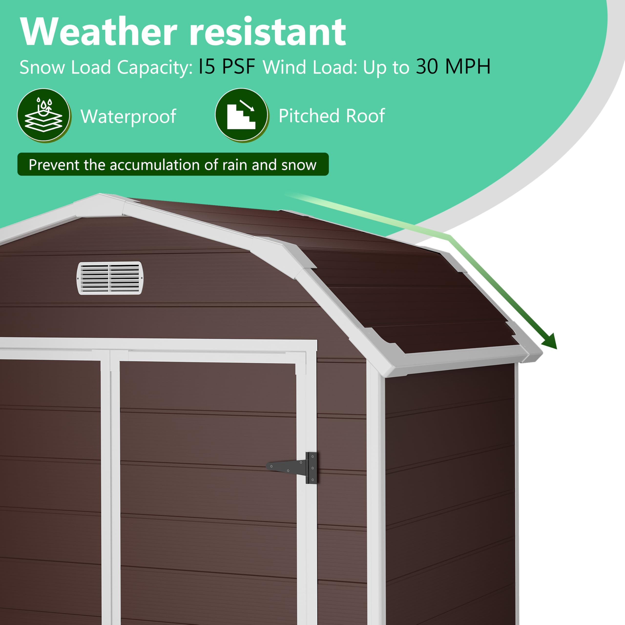 6x4.5 ft Resin Storage Shed with Floor, Weatherproof Outdoor Garden Shed, Plastic Tool Storage Shed with Double Doors for Backyard, Patio, Lawn, Bike