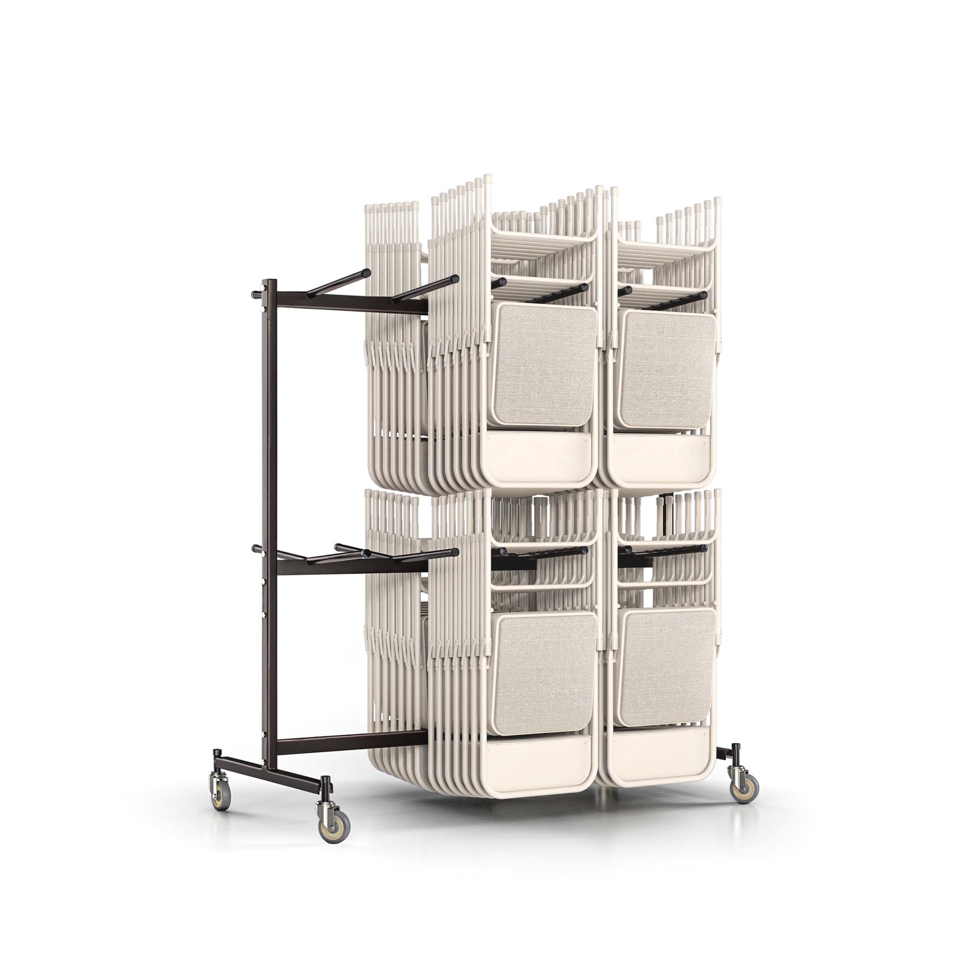 OEF Furnishings OEF84 Series Folding Chair Cart – Heavy-Duty Two-Tier Steel Dolly Rack with Wheels (84 Chairs, Standard Height, Hanging Storage)