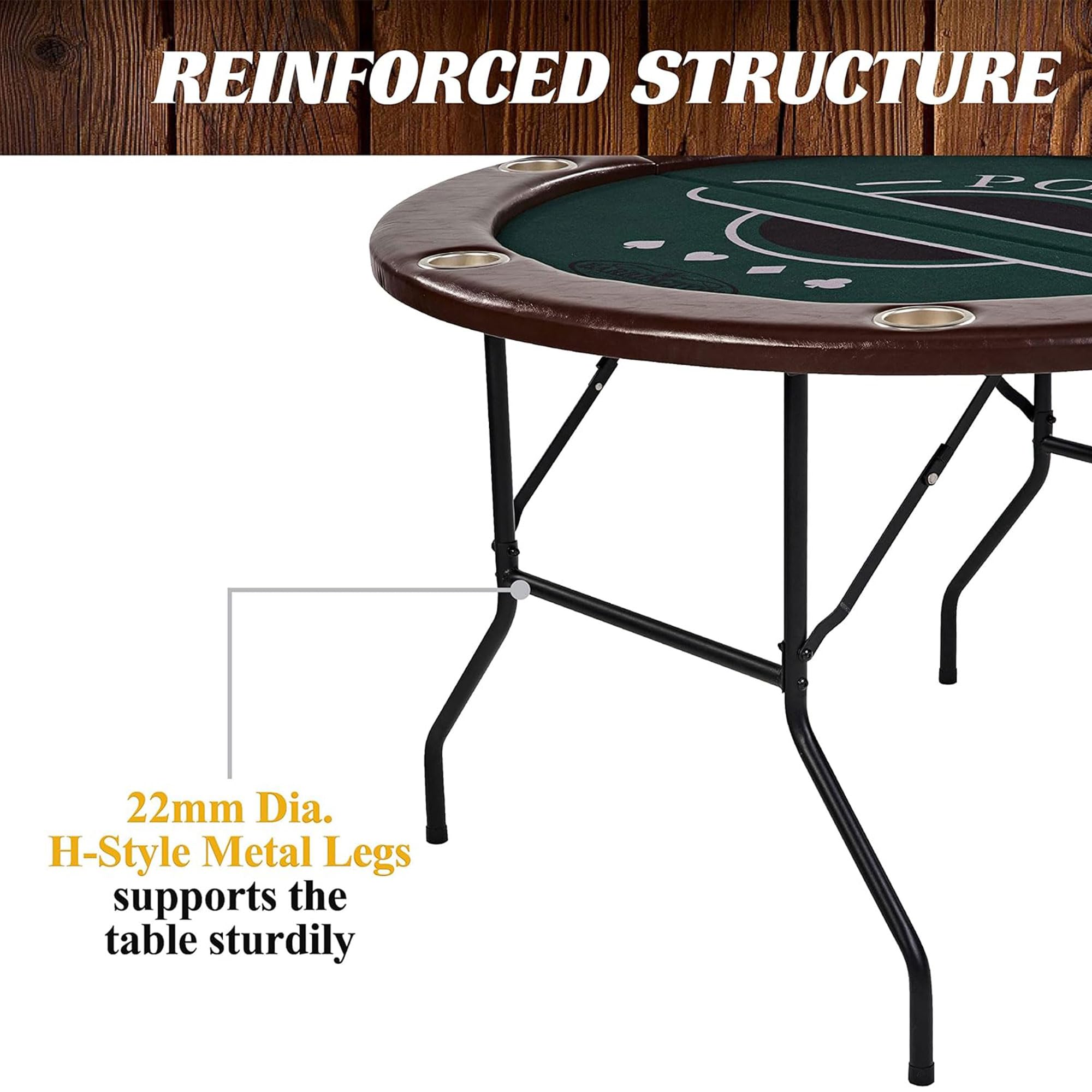 Barrington Billiards 6 Player Folding Round Card Table Casino Style 46 Inch Poker Table with Padded Rails, Cup Holders, and Poker Chips and Cards
