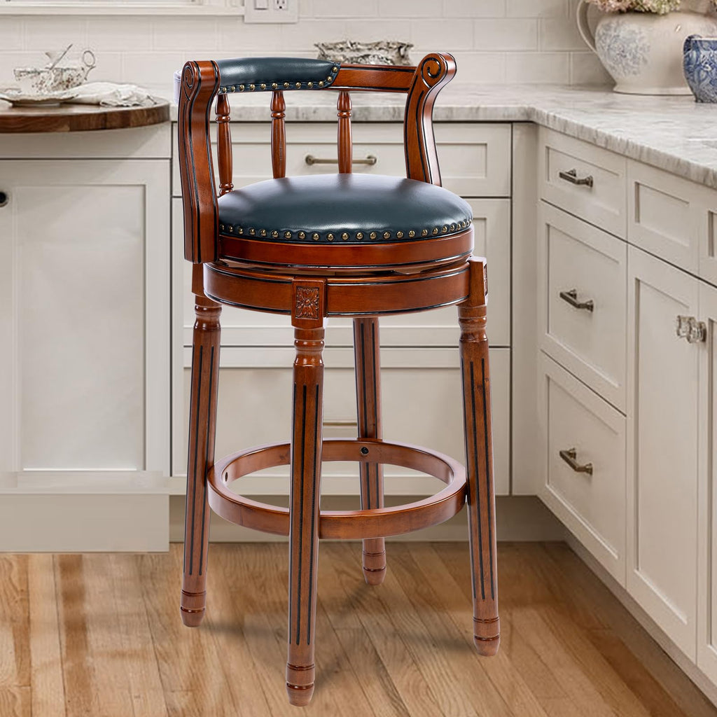 CozyRain Bar Stools Modern Swivel Barstools,Kitchen Counter Genuine Leather Upholstered Island Barstool with Footrest for Home Kitchen Dining Room (Navy, Seat Height 29.5 in)