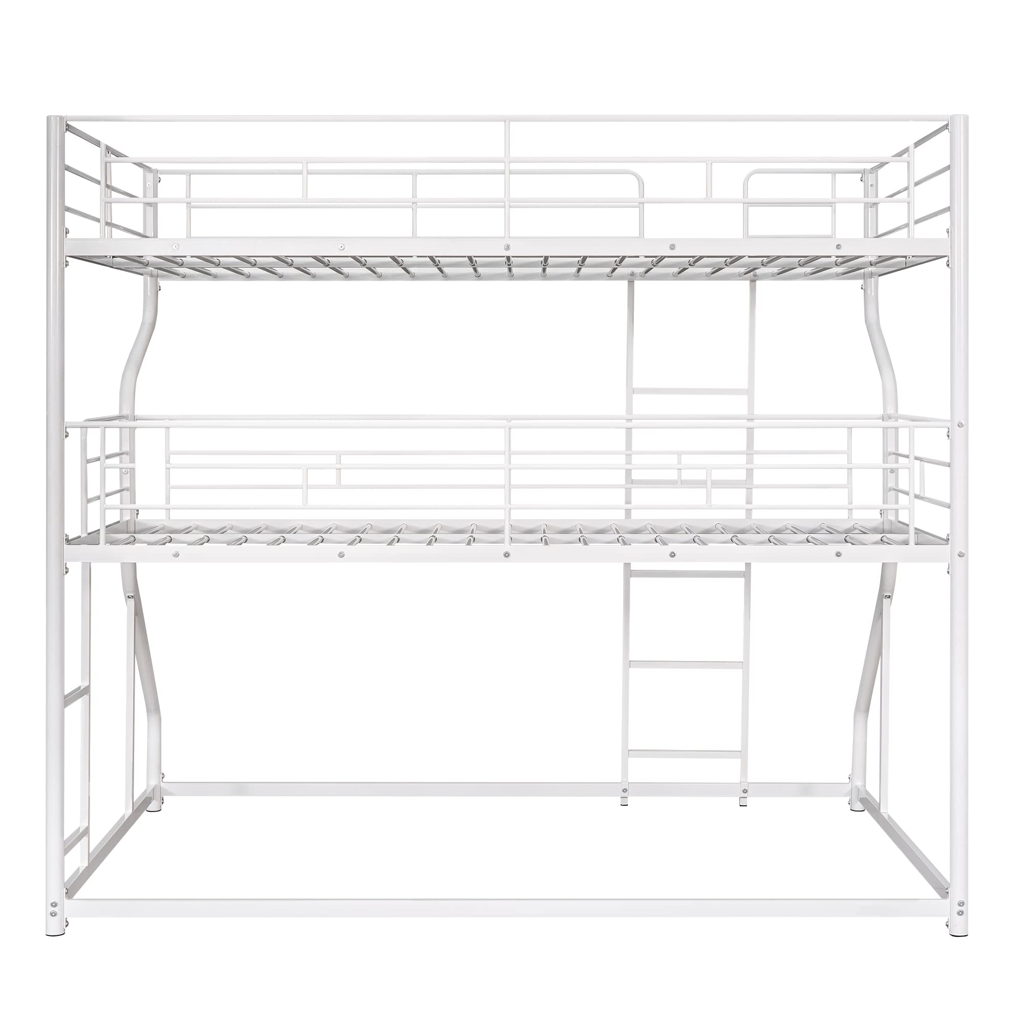 Merax Full XL Over Twin XL Over Queen Size Metal Triple Bunk Bed Frame with Ladder for Kids, Industrial Style Bunk Bed, Easy Assembly, No Box Spring Needed, for Kid's Room or Dormitory, White