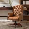 HULALA HOME Tufted PU Leather Office Chair with Wingback and Nailhead Trim, Adjustable Swivel Desk Chair with Rolled Armrests and Casters, Vintage Style(Camel)