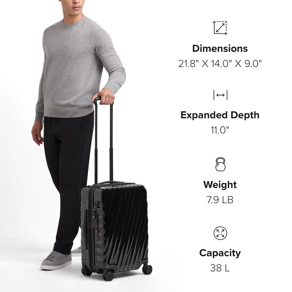 TUMI - 19 Degree Expandable Carry-On - 4-Wheeled Hard Shell Suitcase - 21.8" X 14.0" X 9.0" - Matte Black Texture