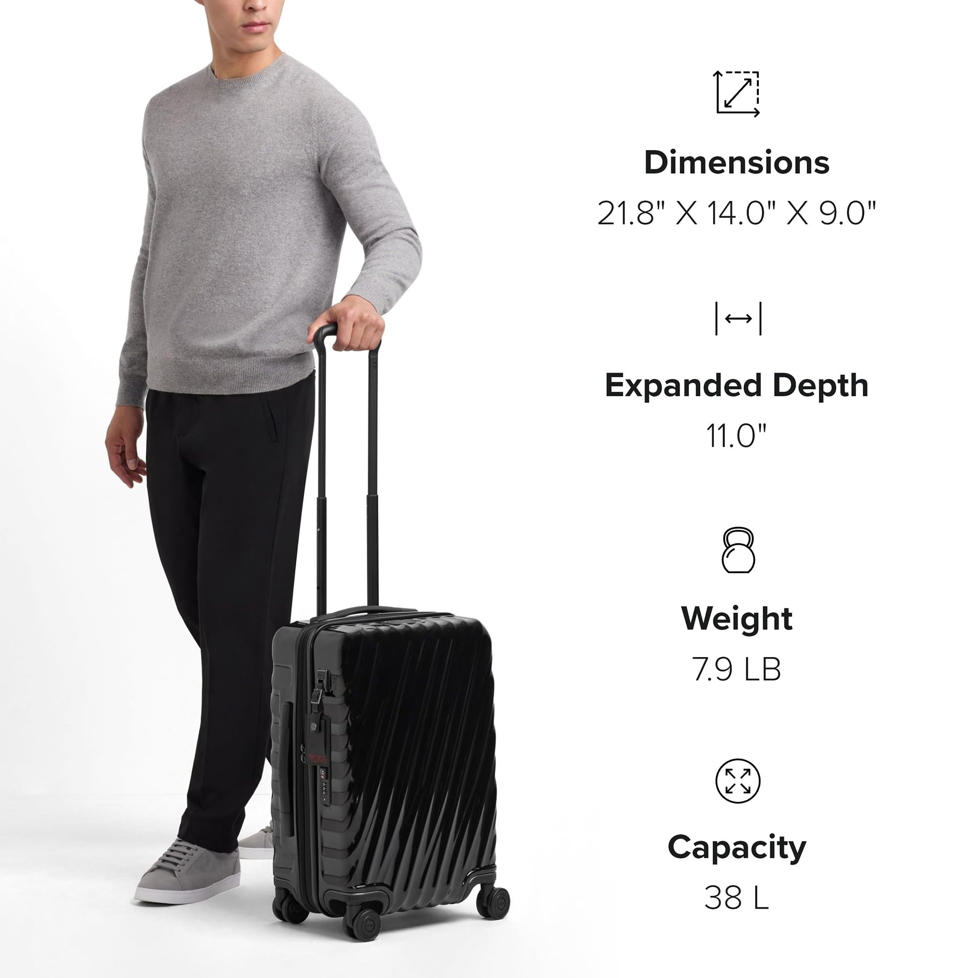 TUMI - 19 Degree Expandable Carry-On - 4-Wheeled Hard Shell Suitcase - 21.8" X 14.0" X 9.0" - Matte Black Texture