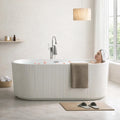 59" Acrylic Freestanding Soaking Bathtub, Deep Ergonomic Design with Lumbar Support, Integrated Overflow Drain, Non-Slip Base,cUPC Certified Modern Bathroom Tub, Easy Installation for Bathroom