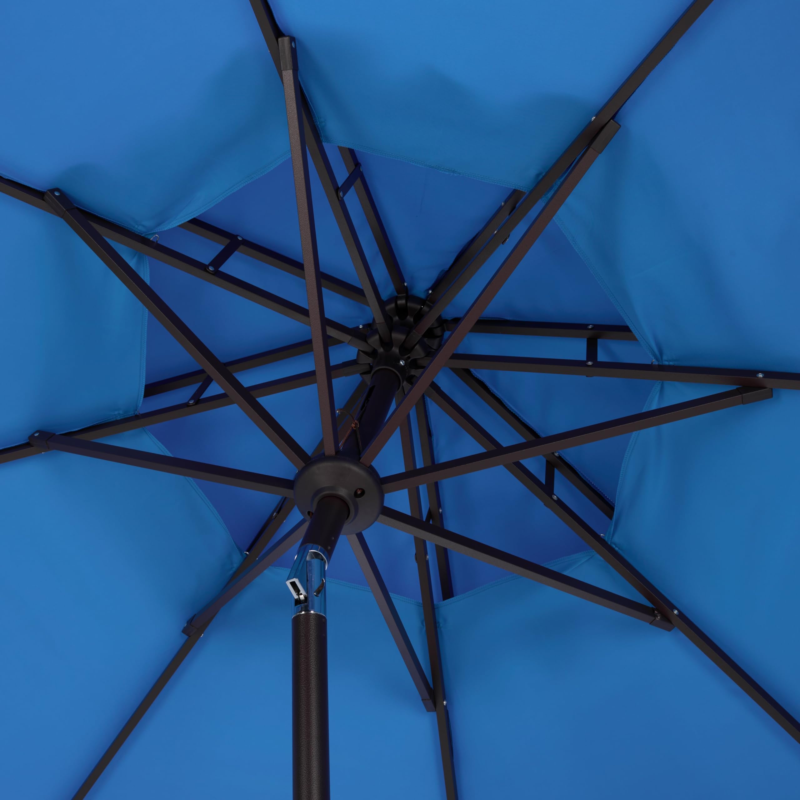 SAFAVIEH Outdoor - Valance 9-Foot Double-Top Patio Umbrella - Pacific Blue & White Canopy - Brown Aluminum Pole - Double-Top Vented Petal Trim - Ideal for Patio, Deck, Poolside, Backyard (PAT8206P)