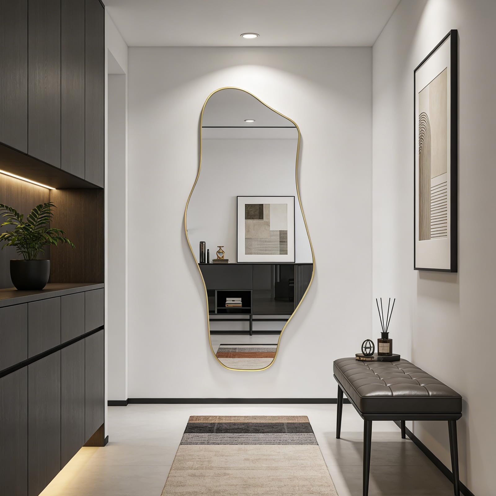 DAOYIJIAJU Irregular Mirror Full Length, 67"x31" Large Asymmetrical Tempered Glass Mirror, Gold Organic Frameless Wall Mirrors for Living Room Bedroom Hallway Entryway, Horizontal or Vertical Hanging