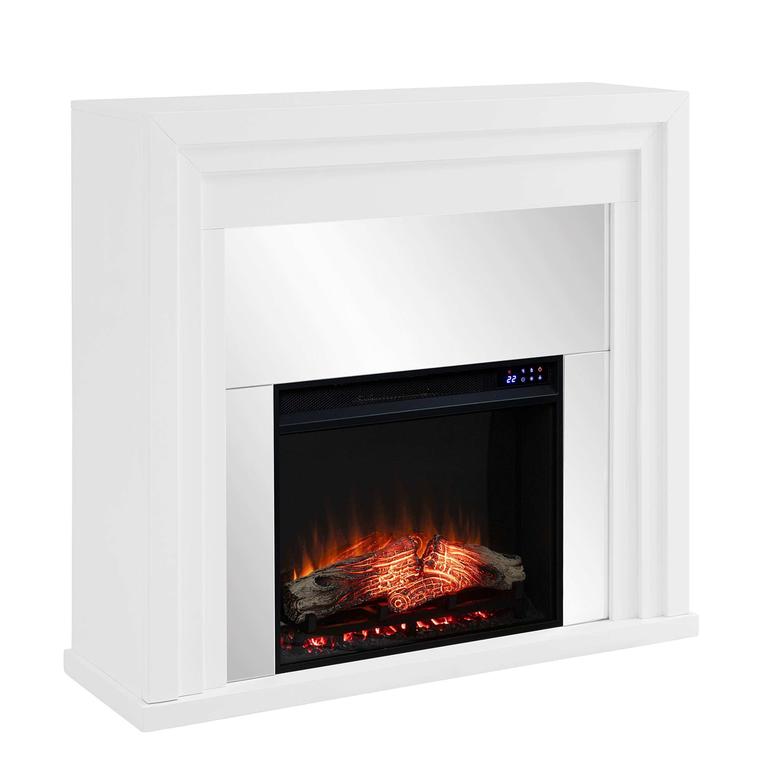 SEI Furniture - Stadderly Mirrored Touch Screen Electric Fireplace - Transitional Design, White Glass and Wood - Ideal for Living Room, Bedroom (FR1009659)