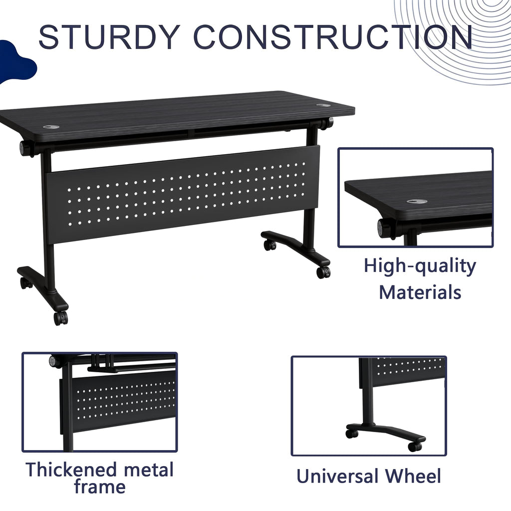 Modern Conference Table, Folding Conference Table with Wheels, Flip Top Mobile Meeting Table for 2-30 Person, Modular Seminar Training Room Table for Meeting Conference Room (4, Dark Grey, 70.8")