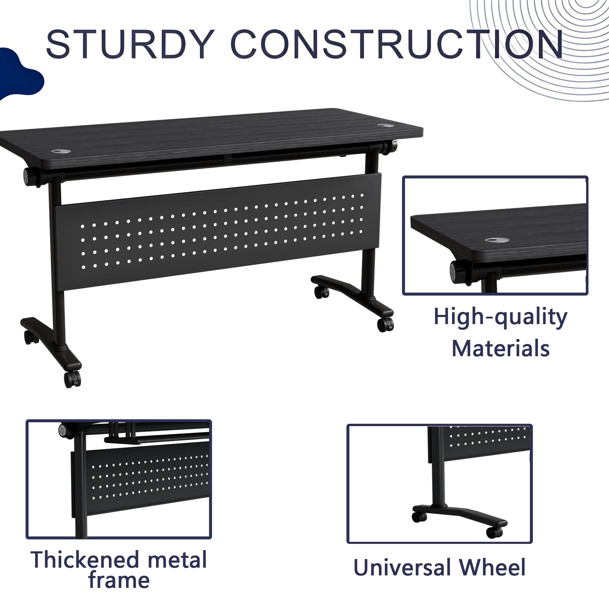 Modern Conference Table, Folding Conference Table with Wheels, Flip Top Mobile Meeting Table for 2-30 Person, Modular Seminar Training Room Table for Meeting Conference Room (4, Dark Grey, 70.8")