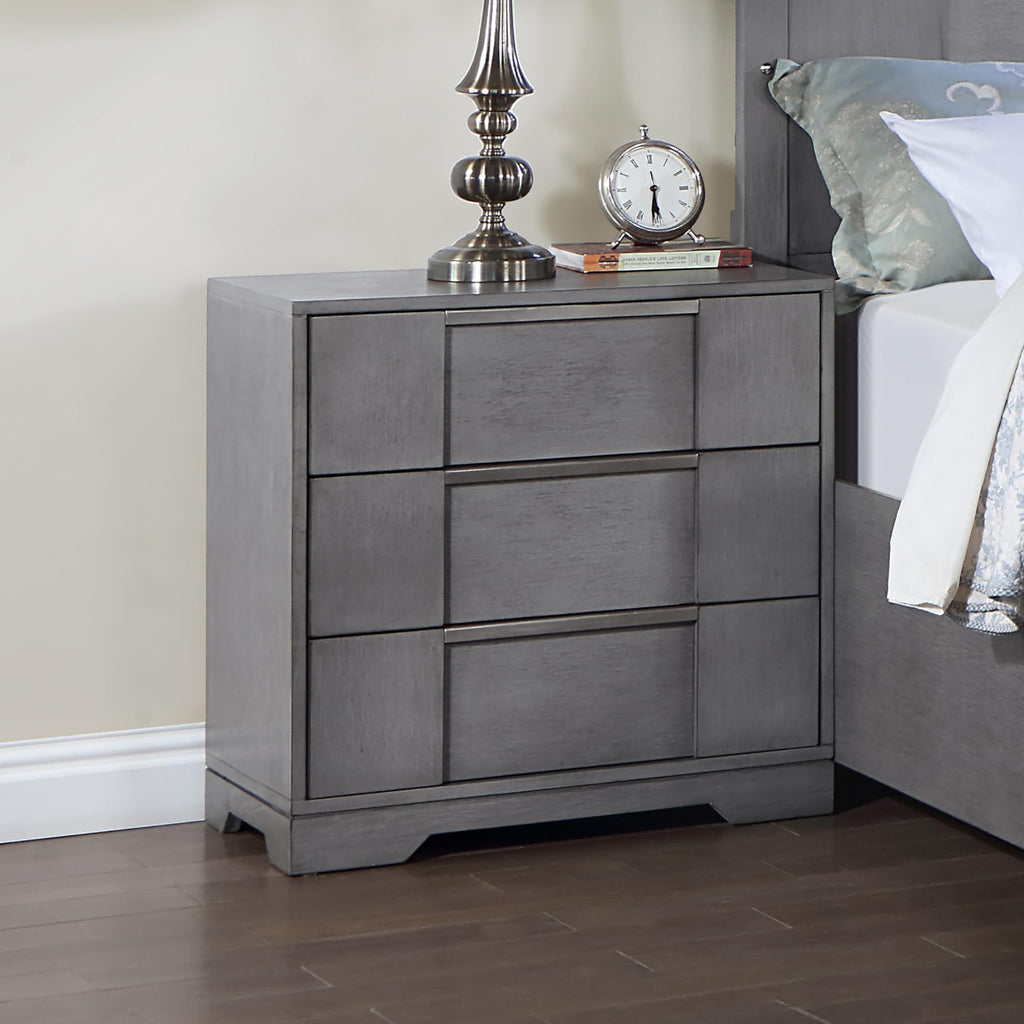 Furniture of America Del Rio 26 inches Solid Wood 3-Drawer Nightstand with Nickel Finger Pulls, Felt-Lined Top Storage Bedside Table, No Assembly for Bedroom, Guest Room, Gray