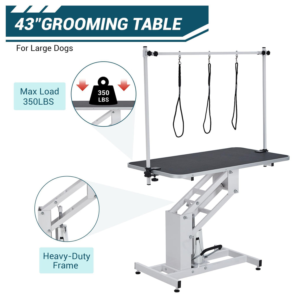 43.6 Inch Professional Electric Dog Grooming Table, Heavy Duty, 22''-39'' Height Adjustable Pet Grooming Table w/ Grooming Arm & Anti Slip Tabletop, Dog Grooming Station for Pets & Large Dogs