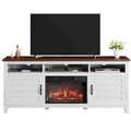 GarveeHome TV Stand with Electric Fireplace, Fireplace Entertainment Center, Farmhouse TV Stand with Cabinet Doors,for Living Room, Bedroom