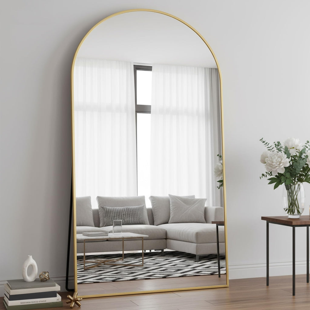 LadyNow Full Length Mirror, 86"x46" Arched Floor Mirror Freestanding, Floor Standing Full Body Mirror with Stand for Bedroom, Hanging Mounted for Living Room Cloakroom, Gold