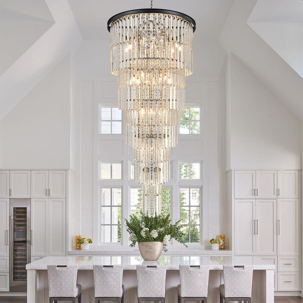 Arotikee Luxury 37-Light Crystal Chandelier for High Ceilings, Modern Black Extra Large Staircase Chandelier for 2-Story Foyer, Entryway & Villa Living Room