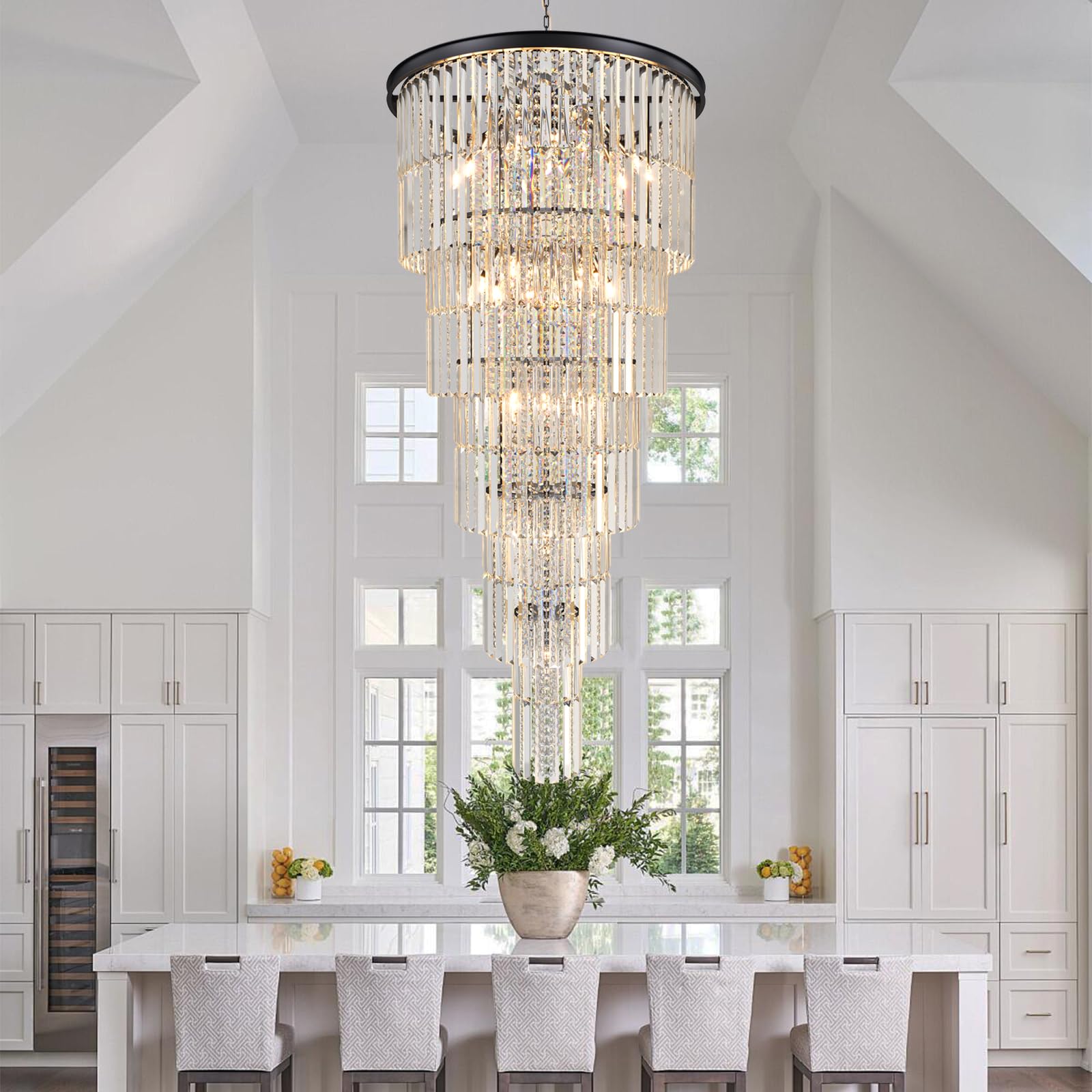 Arotikee Luxury 37-Light Crystal Chandelier for High Ceilings, Modern Black Extra Large Staircase Chandelier for 2-Story Foyer, Entryway & Villa Living Room