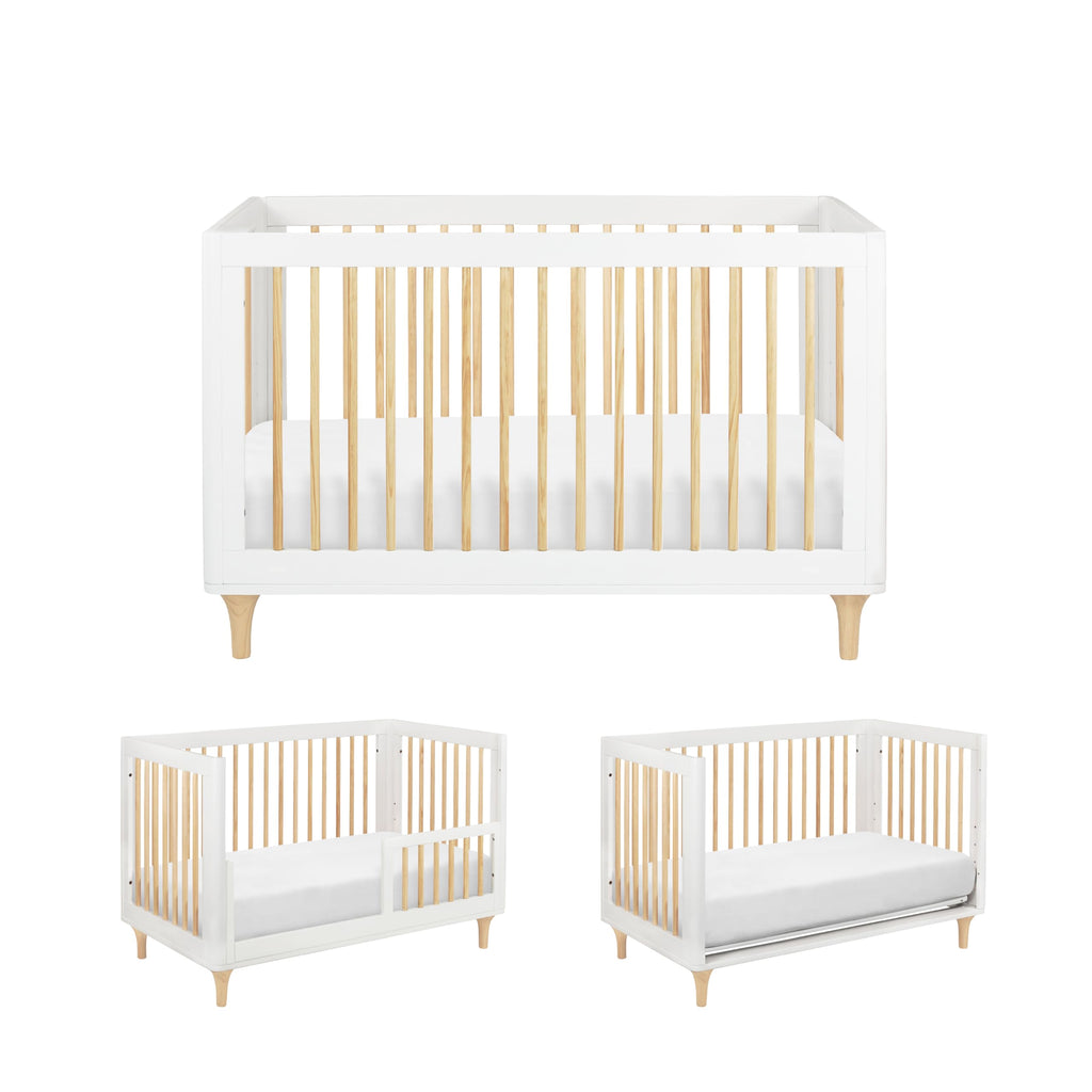 Babyletto Lolly 3-in-1 Convertible Crib with Toddler Bed Conversion Kit in White and Natural, Greenguard Gold Certified