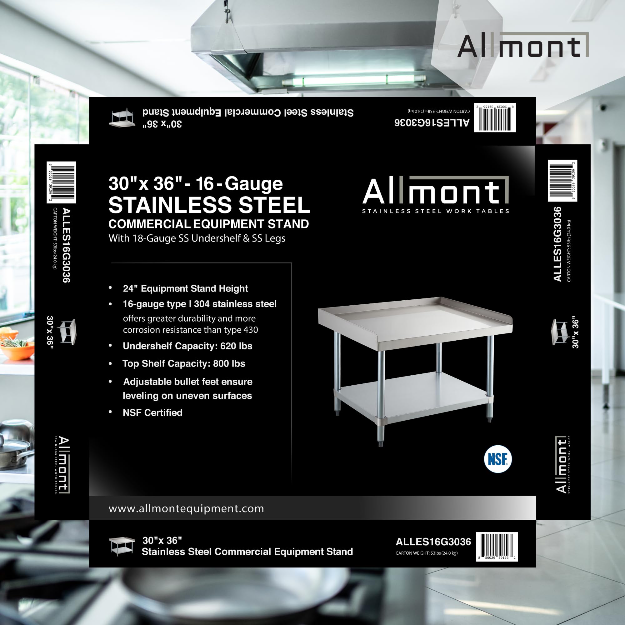 Allmont 16 Gauge All Stainless Steel 30"X36"X24"H Equipment Stand