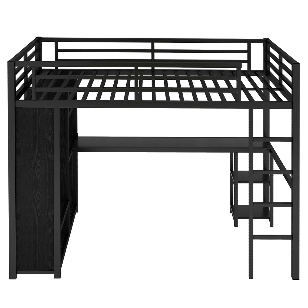 Bellemave Full Size Loft Bed with Desk, Wardrobe, Metal Full Loft Bed Frame for Adults, Kids, Teens, Black