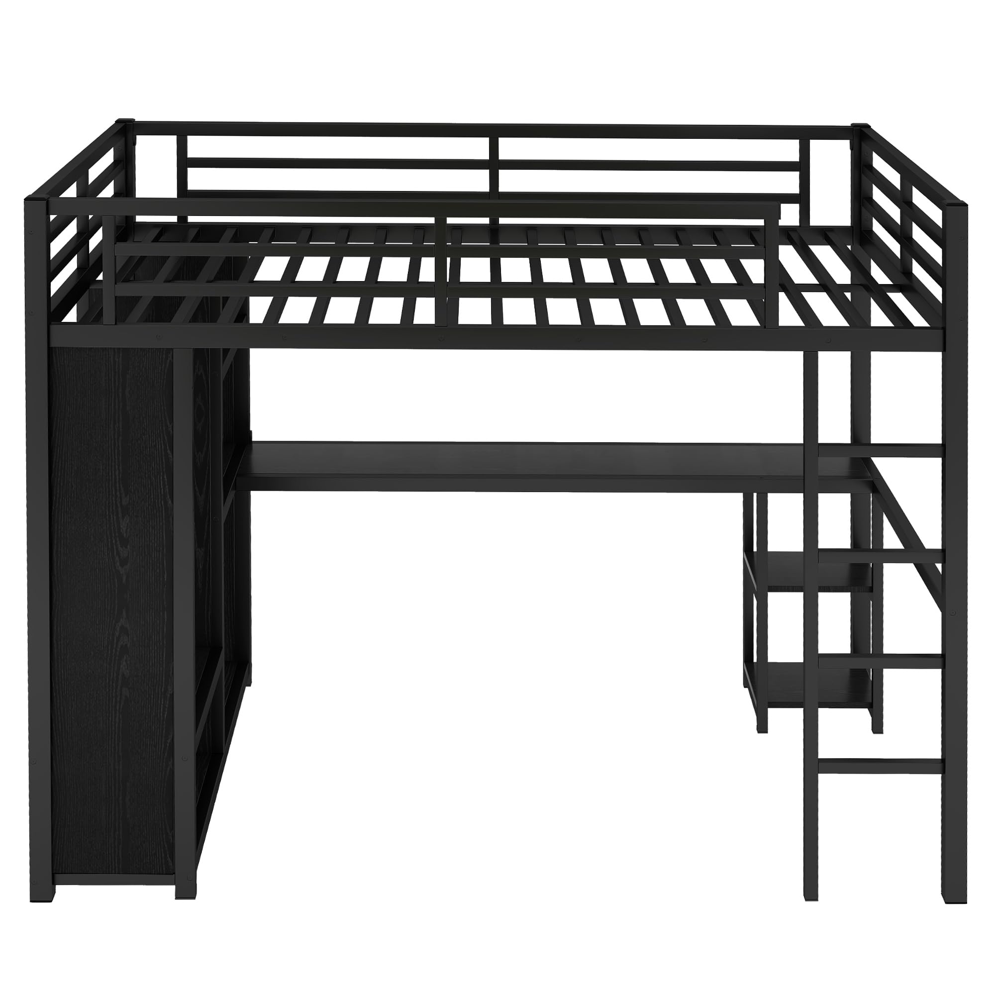 Bellemave Full Size Loft Bed with Desk, Wardrobe, Metal Full Loft Bed Frame for Adults, Kids, Teens, Black