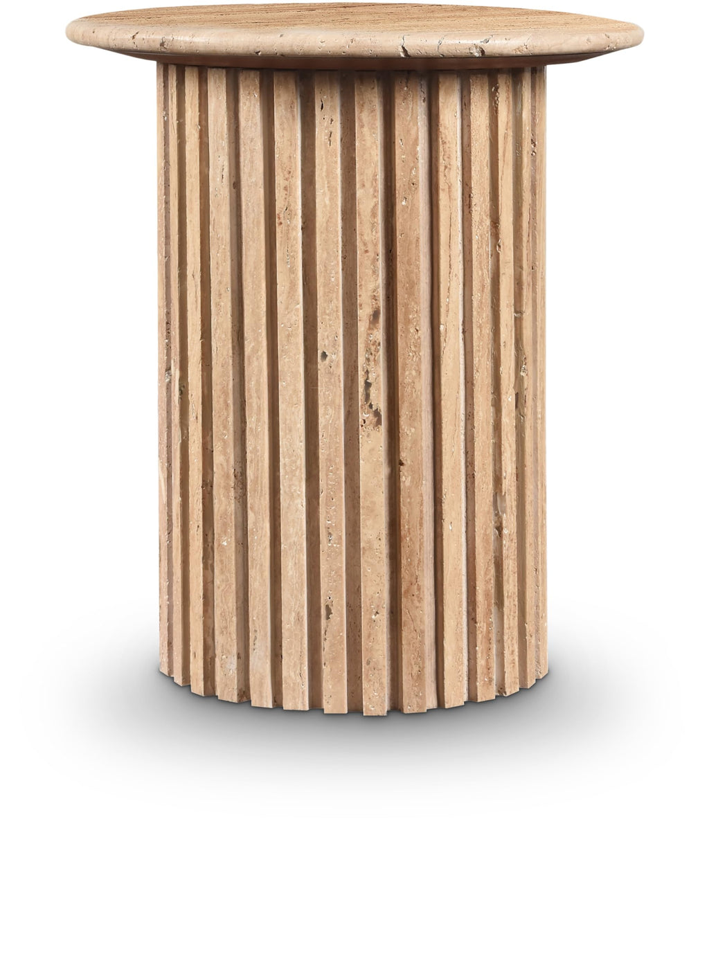 Meridian Furniture 248Travertine-ET Genoa Collection Art Deco End Table with Handcrafted Genuine Travertine, Natural Travetine Beige Color, 18" W x 18" D x 20" H, Beige