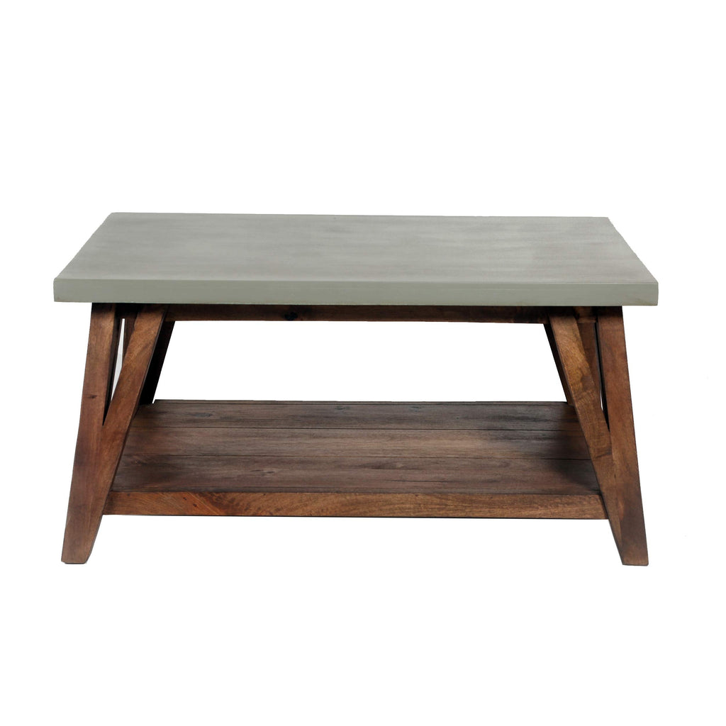 Alaterre Furniture Brookside Coffee Table with Lower Shelf – Modern Rustic Farmhouse 36-Inch Living Room Table with Solid Wood Base and Concrete-Coated Top (Brown and Light Gray)