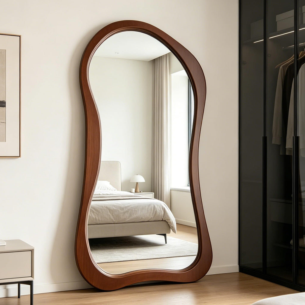 DAOYIJIAJU Irregular Full Length Mirror, 71"x33.5" Premium Oversized Organic Floor Mirror with Solid Wood Frame, Asymmetrical Full Body Mirrors for Living Room Entryway Cloakroom, Leaning/Hanging