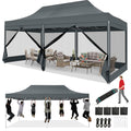COBIZI 10x20 Heavy Duty Pop Up Canopy Tent with 6 Sidewalls, Easy Set Up Outdoor Waterproof Screen Commercial Party Tent with Mosquito Netting for Parties Backyard Patio, Roller Bag, Gray