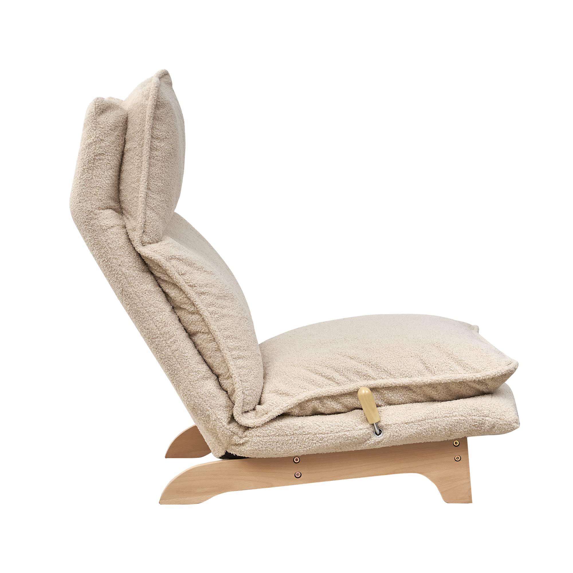 Foldable Reclining Sofa Chair with Adjustable Headrest, Ergonomic Lounge Chair for Living Room, Bedroom, Balcony, Reading, Gaming, and Meditation, Beige Fabric Single Seat with Metal Frame