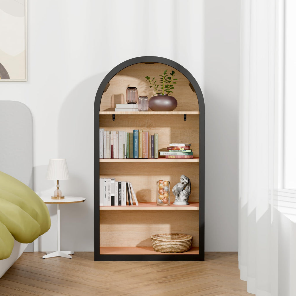 DiMorture 43" Tall Arched Bookshelf/Bookcase, 4-Tier Free-Standing Storage Shelves Bookshelves Organizer Rack for Books/CDs/Magazine, Home Library Organizer(Black)